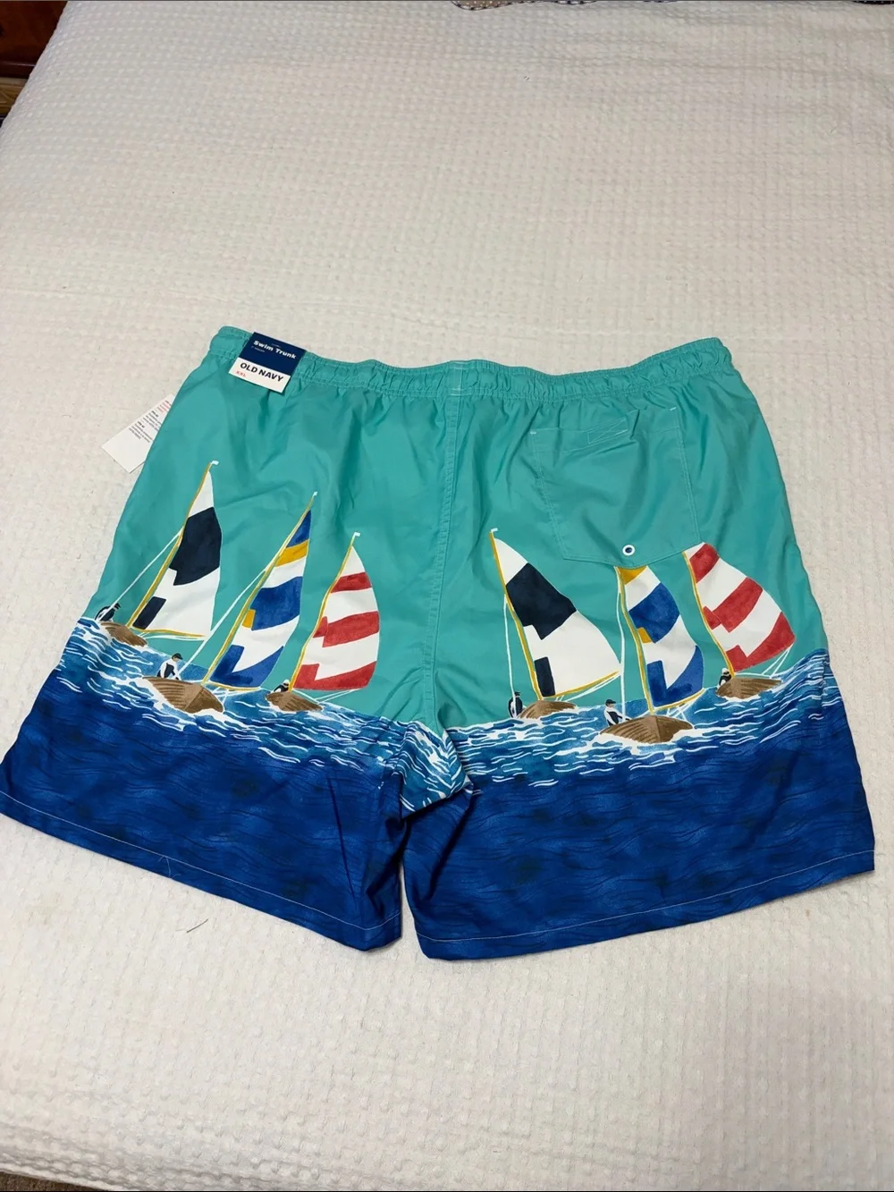 Aqua and Navy Sailboat Print Men’s Old Navy Swim Trunks New Size XXL